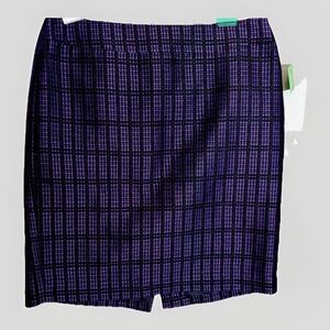 ANN TAYLOR Purple Black Print Polyester Pencil Skirt Career Business Womens 8P